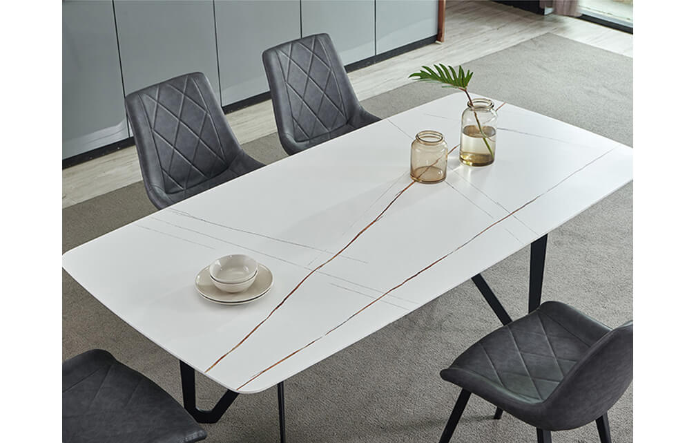 dining table-Rectangle white marble effect ceramic dining room table