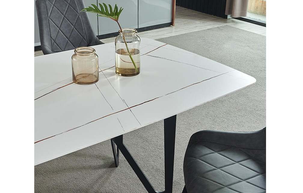 dining table-Rectangle white marble effect ceramic dining room table