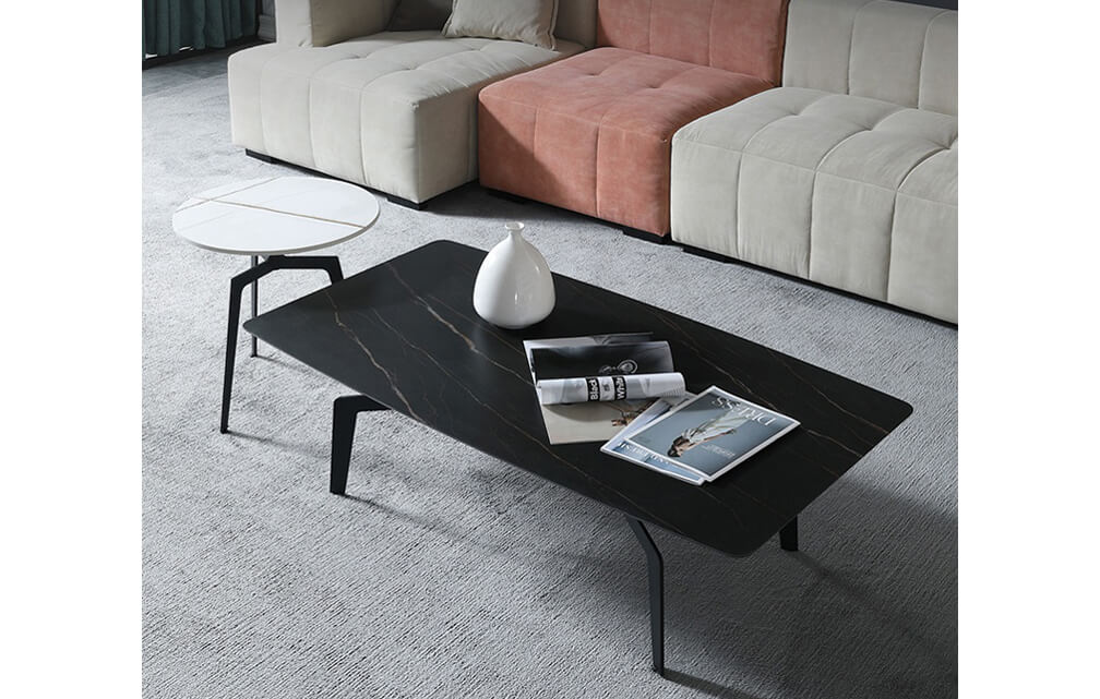 coffee table-Comtempory rectangle four-pronged base ceramic coffee table