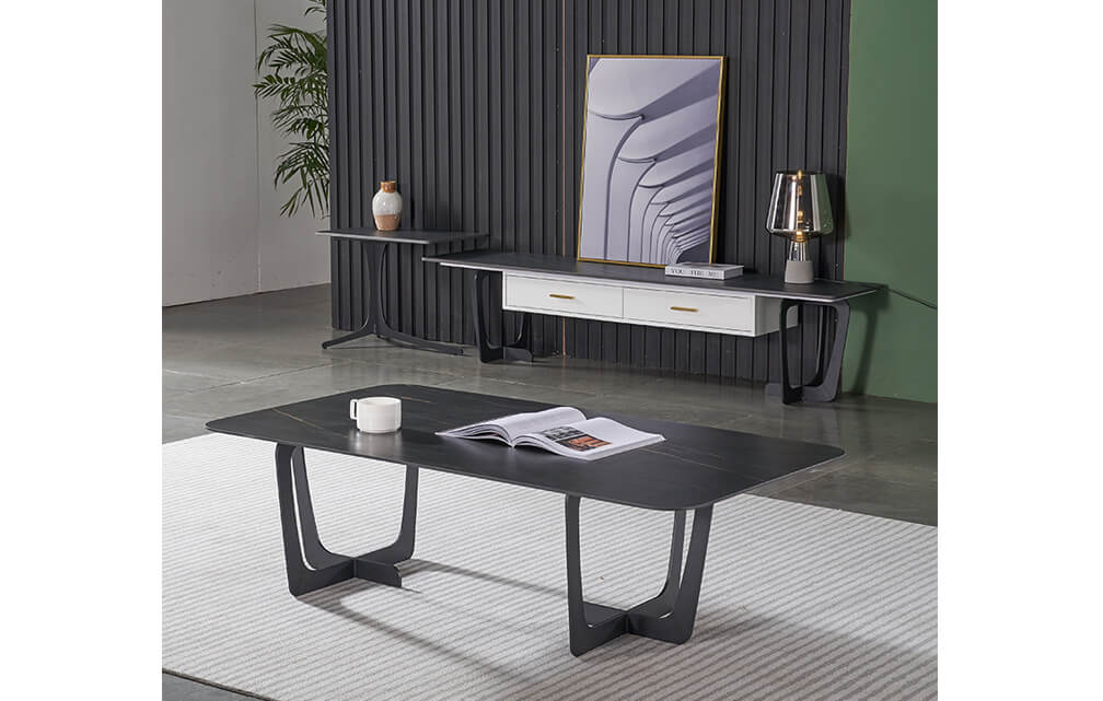 coffee table-Contemporary rectangle coffee table black sintered stone coffee table living room