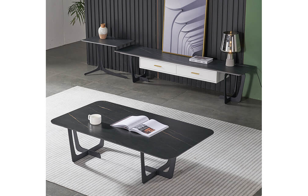 coffee table-Contemporary rectangle coffee table black sintered stone coffee table living room