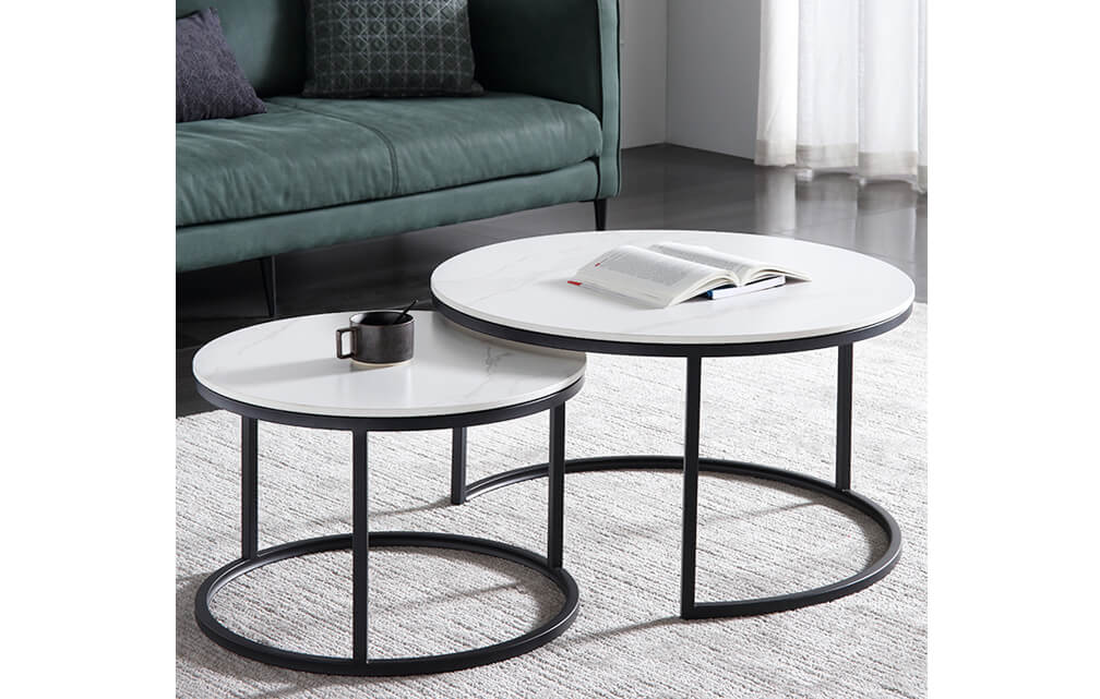 coffee table-Mid-century modern 2-piece nesting Ceramic Coffee Table Set for living room