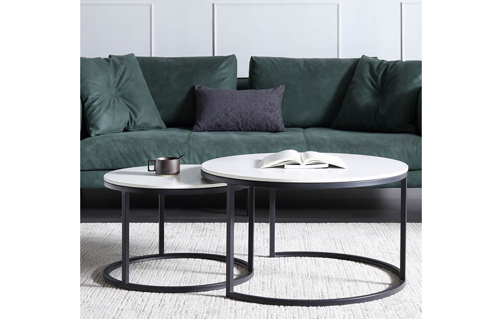 coffee table-Mid-century modern 2-piece nesting Ceramic Coffee Table Set for living room