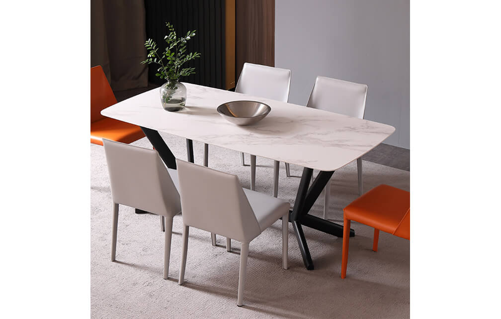 dining table-Italian minimalist rectangular sintered stone marble dining table for small apartment