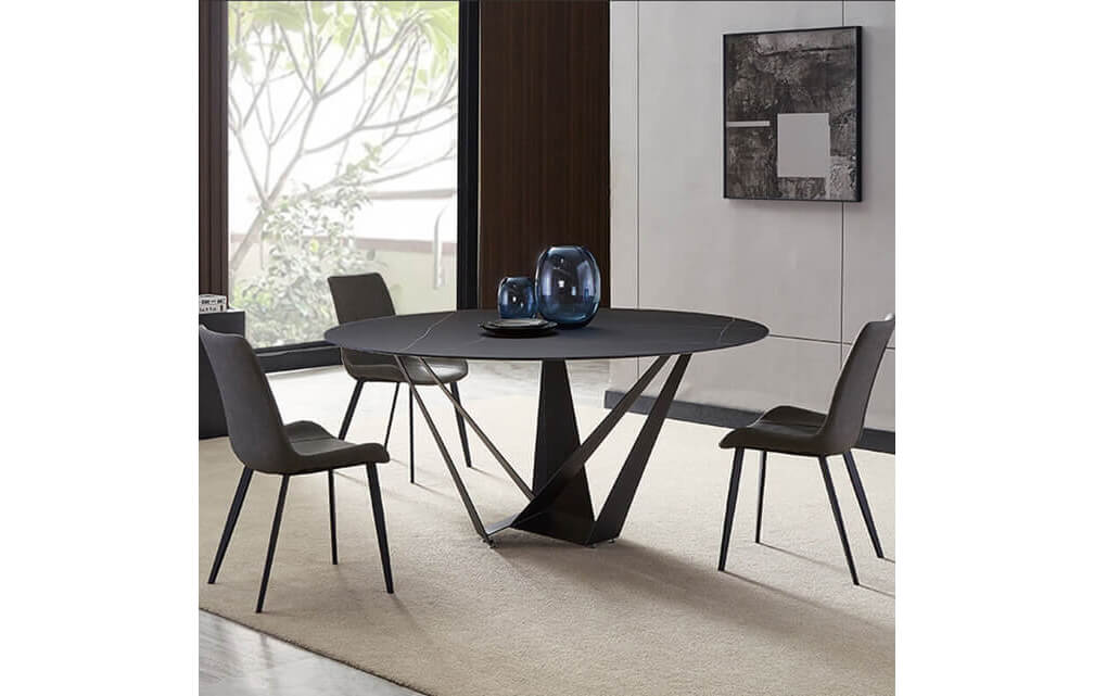 dining table-Modern 6 seater round black ceramic dining table furniture design