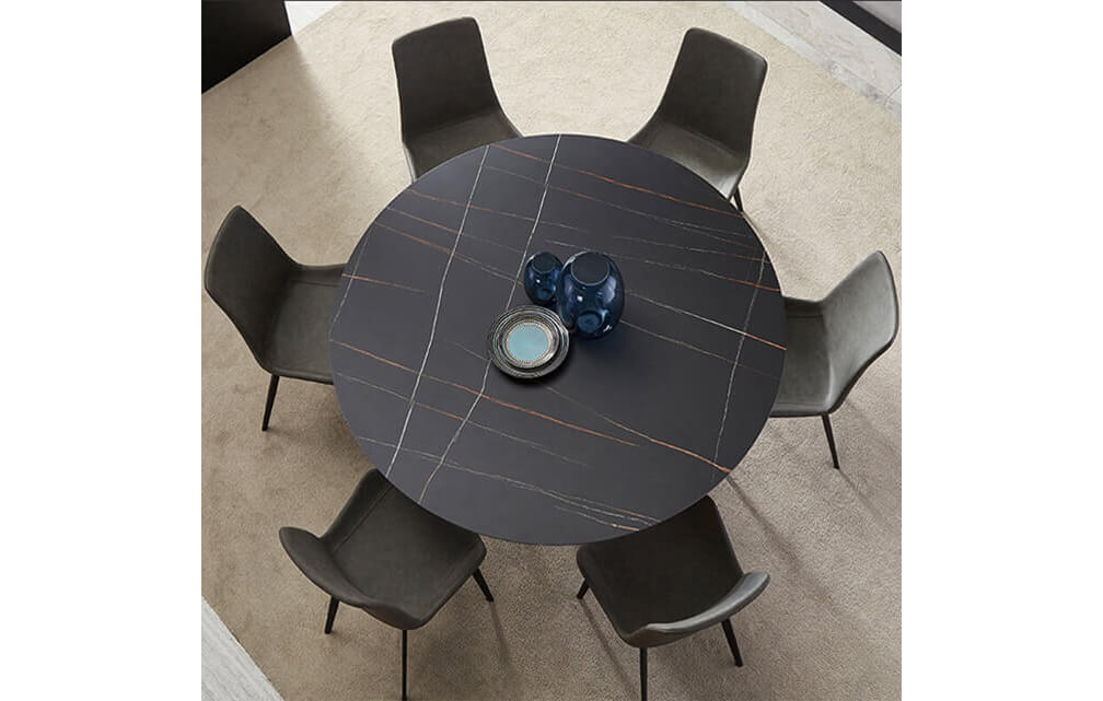 dining table-Modern 6 seater round black ceramic dining table furniture design