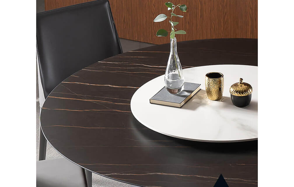 dining table-Contemporary marble effect round sintered stone dining table home furniture