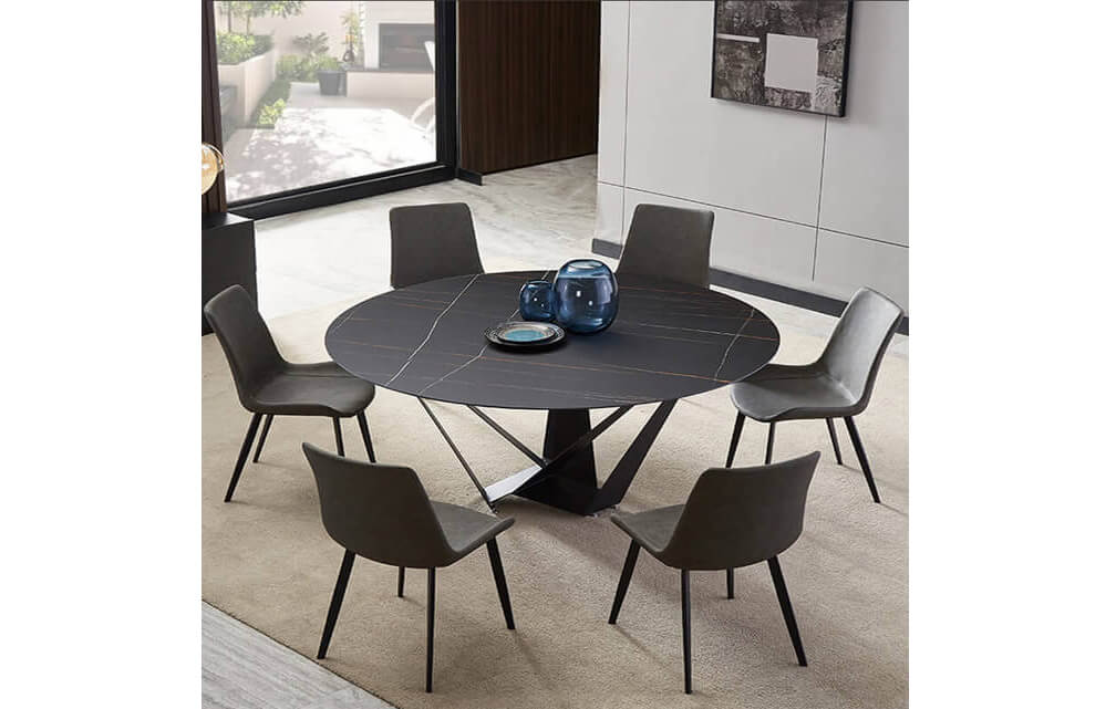 dining table-Modern 6 seater round black ceramic dining table furniture design