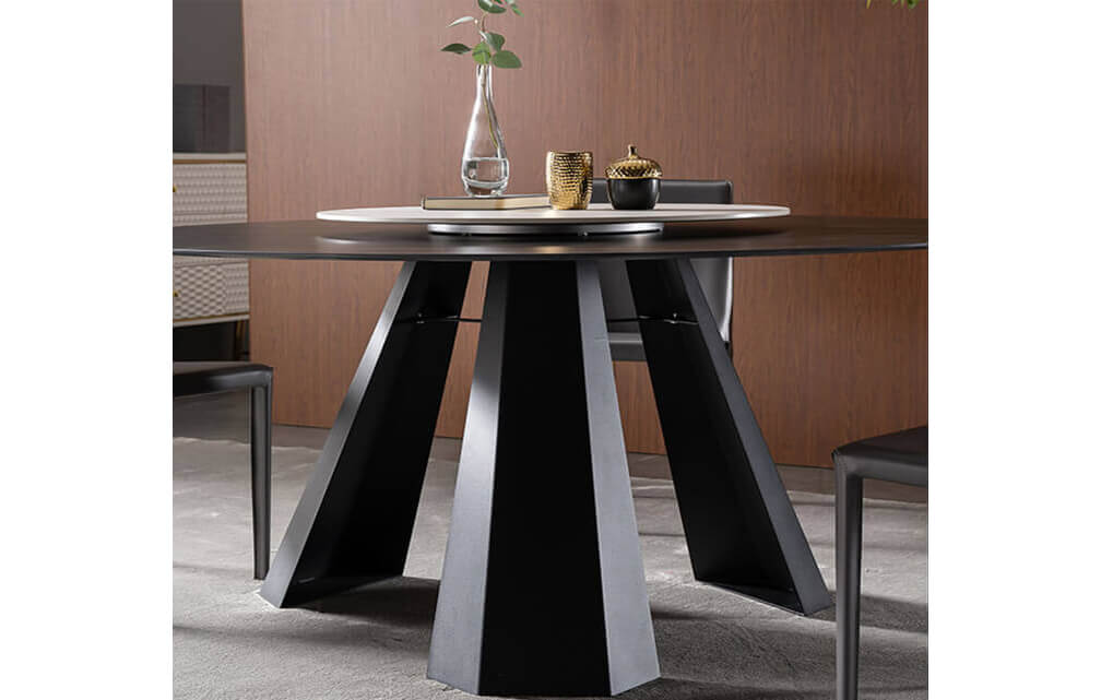 dining table-Contemporary marble effect round sintered stone dining table home furniture