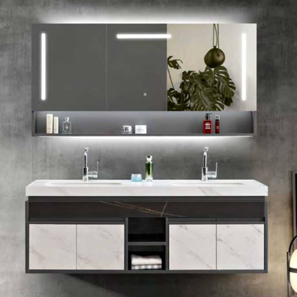 aninz.com double sink bathroom vainty set with big mirror cabinet,sintered stone counter counter top