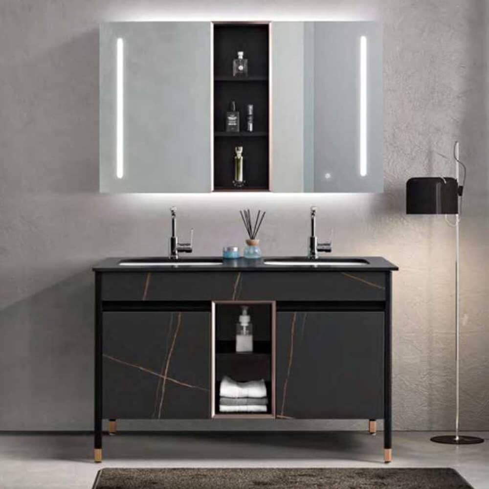 aninz.com double sink bathroom vainty set with big mirror cabinet,sintered stone counter counter top