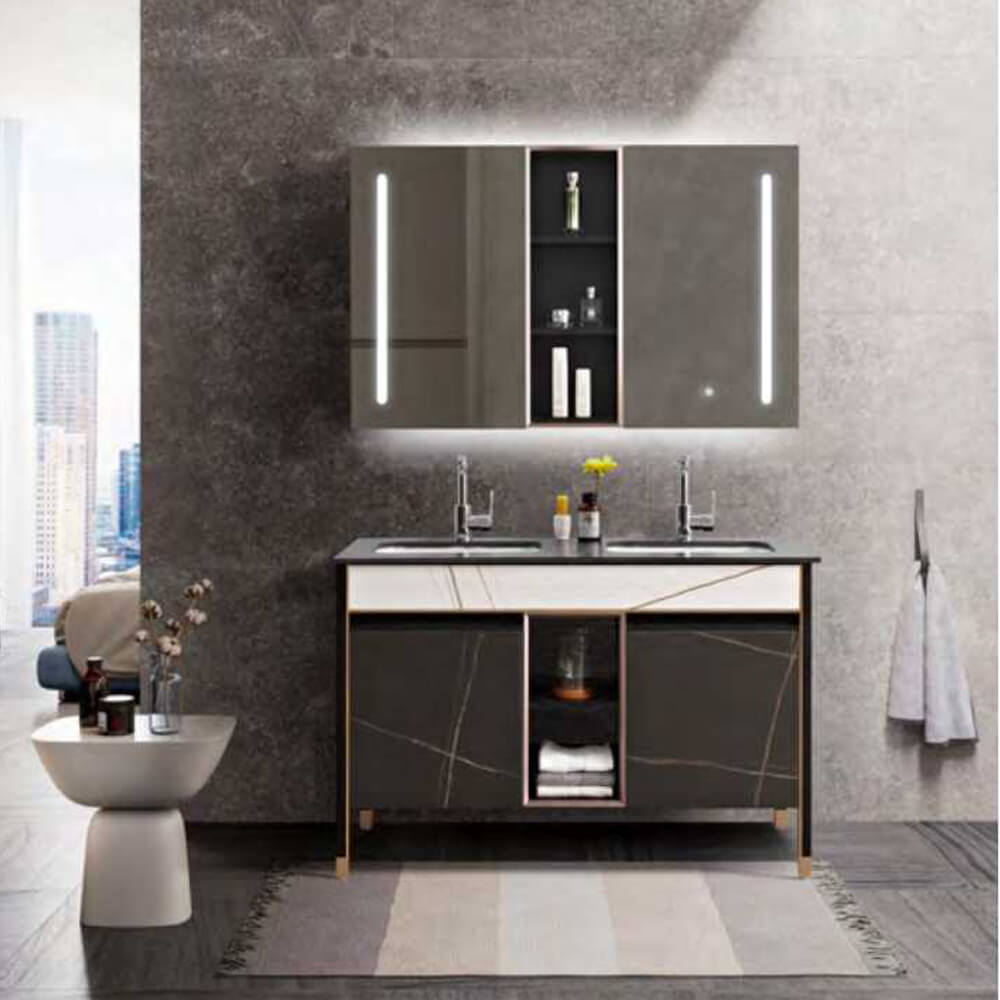 aninz.com double sink bathroom vainty set with big mirror cabinet,sintered stone counter counter top